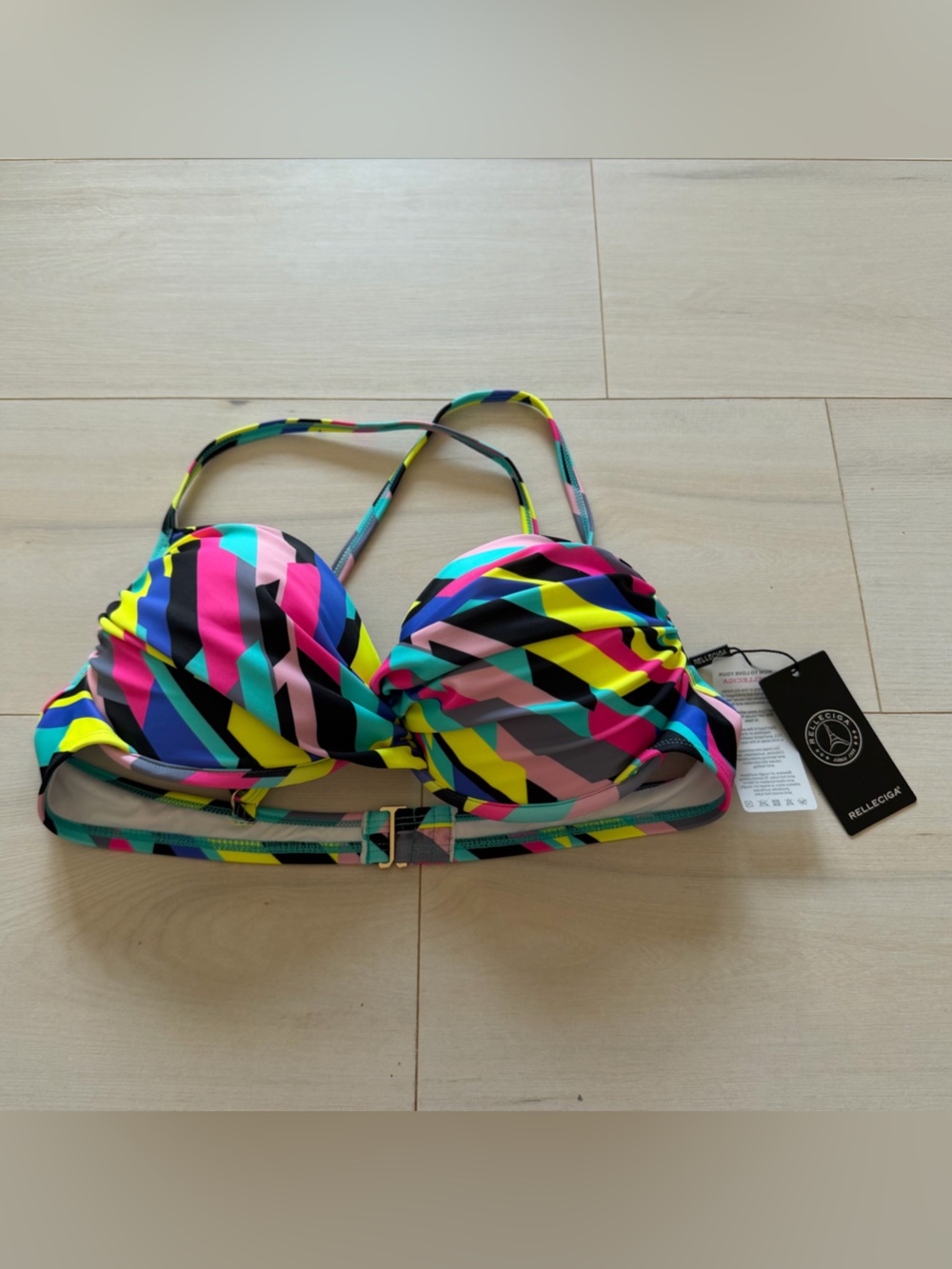 RELLECIGA Neon Stripe Push-Up Bikini Top NWT